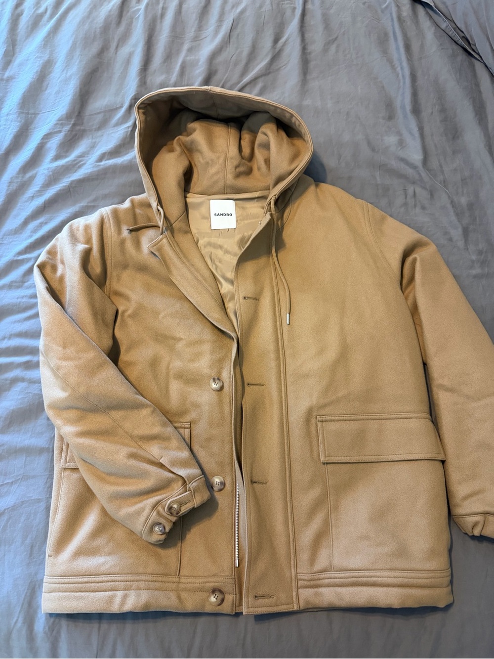 Sandro Men’s Hooded Puffer Jacket in Camel